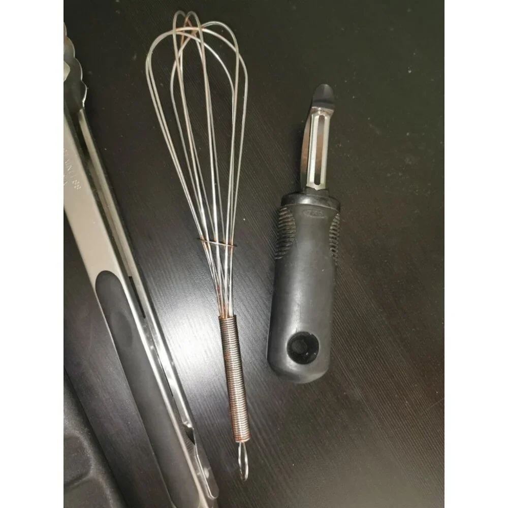 Lot Set 4 Stainless Utensils‎ Spatula BBQ Tool, OXO Peeler, Grill Tong, Whisk
